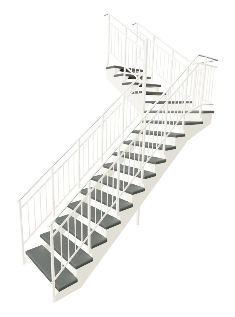 Vue 3D d’un escalier de façade pour accès étage