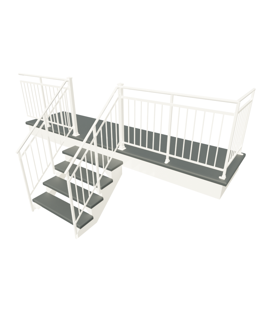Détail 3D d’ornements de garde corp d’un balcon large avec escalier